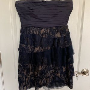 Navy and taupe cocktail dress.